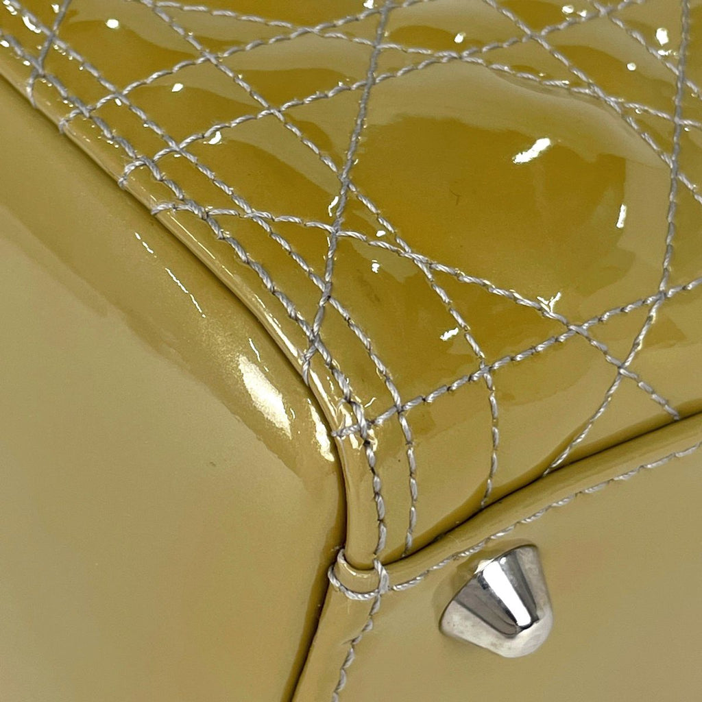 Dior Lady 2-Way Enamel Cannage Handbag Patent Leather Yellow