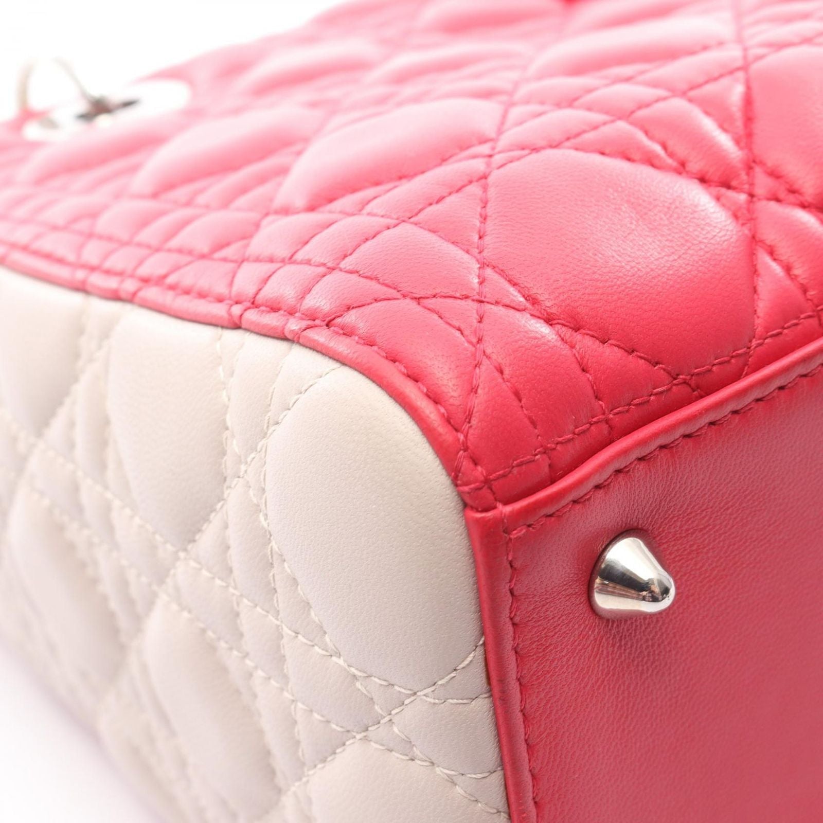 Dior Handbag Lady Dior Cannage 2-Way Magenta Light Gray Leather