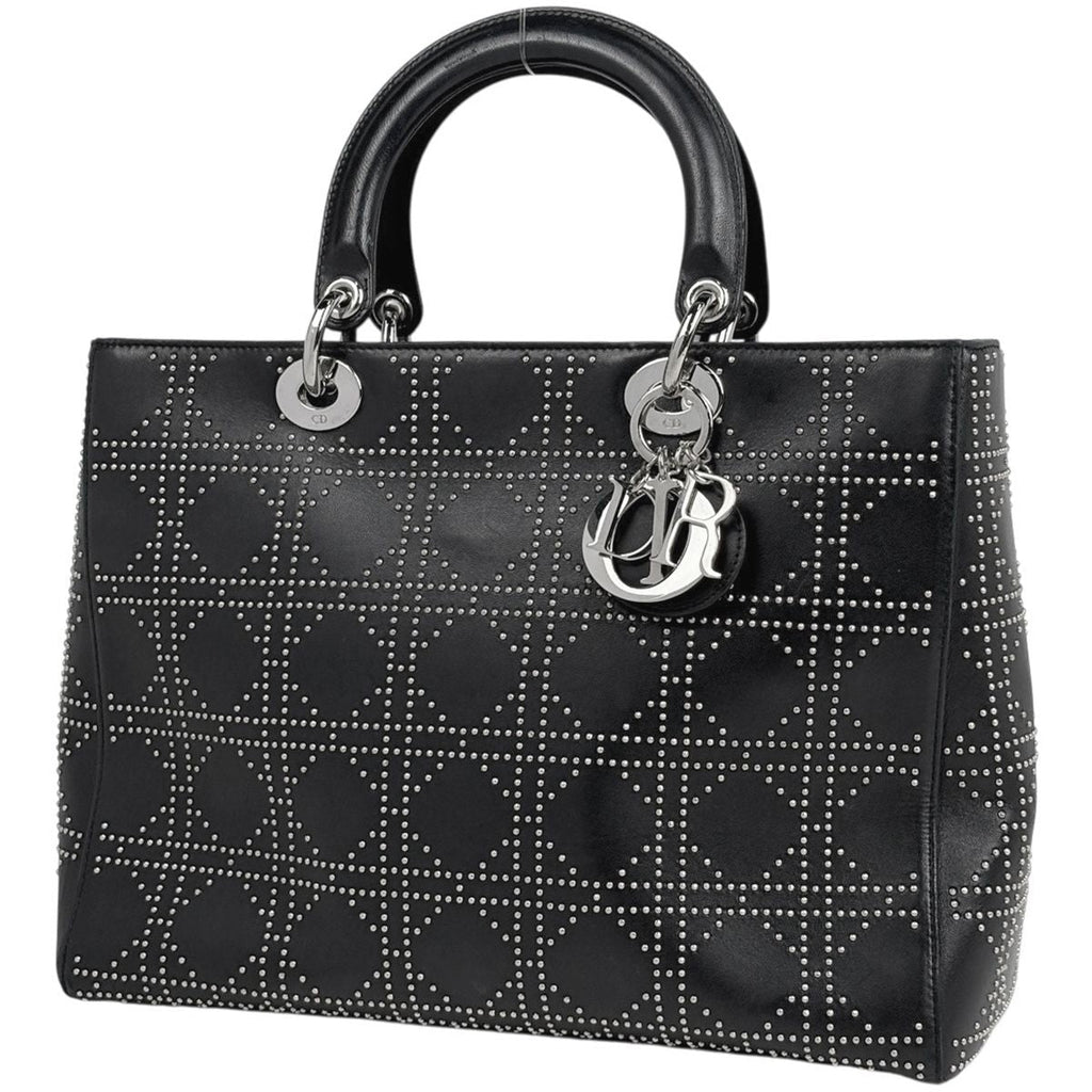 Dior Lady Studs Cannage Handbag Leather Black