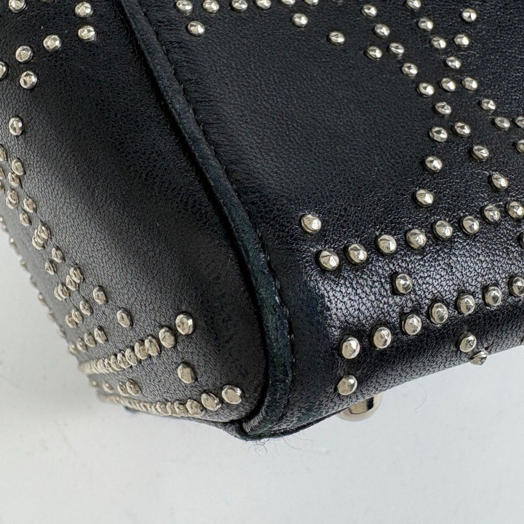 Dior Lady Studs Cannage Handbag Leather Black