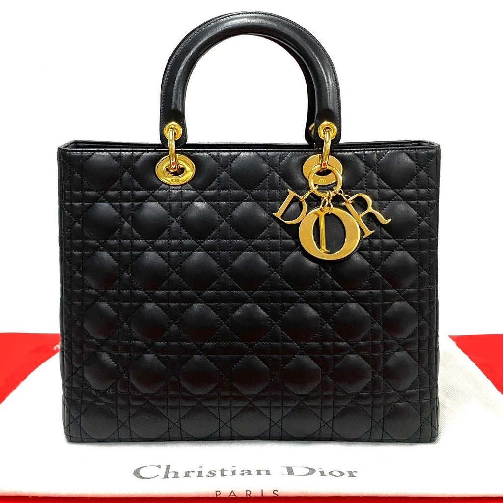 Dior Lady Cannage Stitch Leather Handbag Mini Tote Black