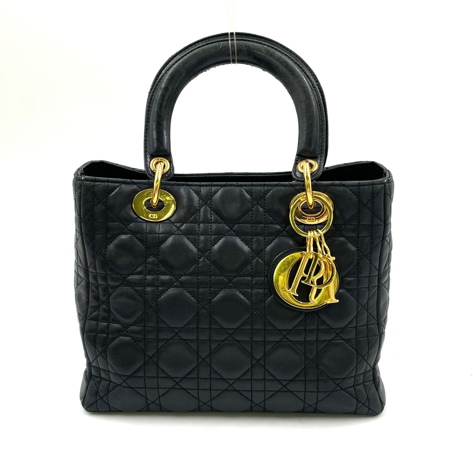 Dior Lady Lambskin Black Handbag Gold