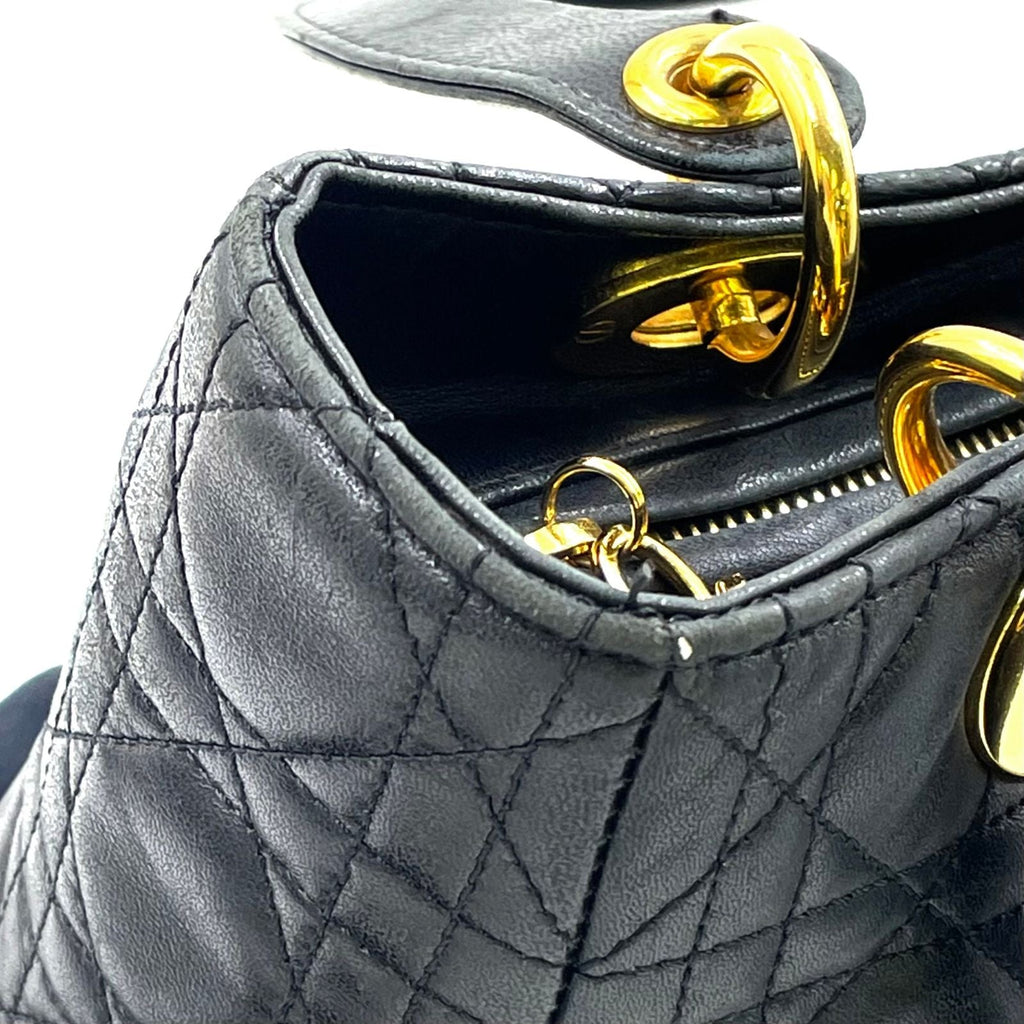 Dior Lady Lambskin Black Handbag Gold