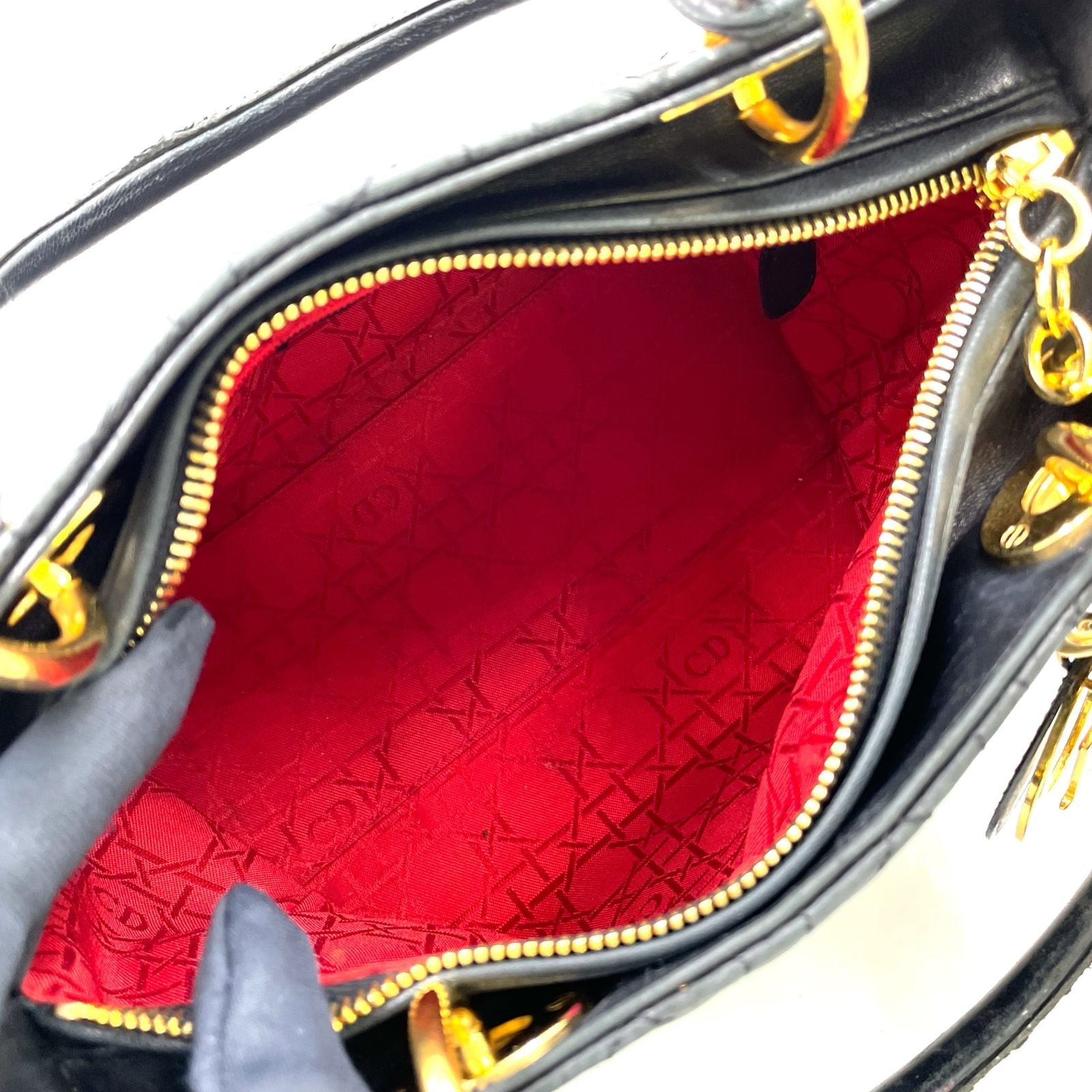 Dior Lady Lambskin Black Handbag Gold