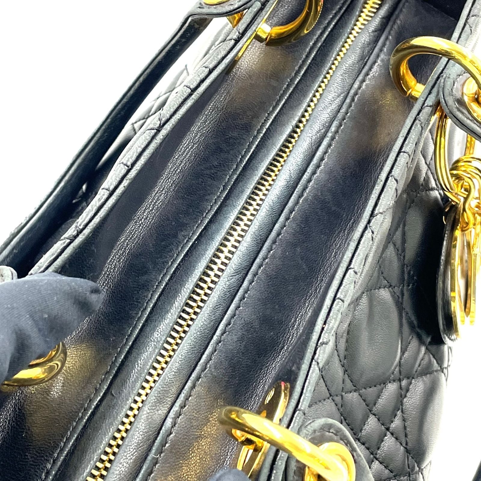 Dior Lady Lambskin Black Handbag Gold