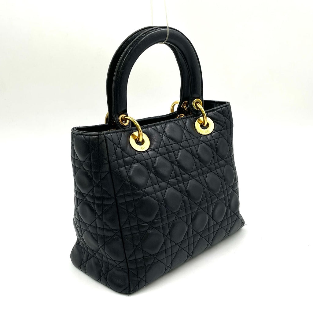 Dior Lady Lambskin Black Handbag Gold