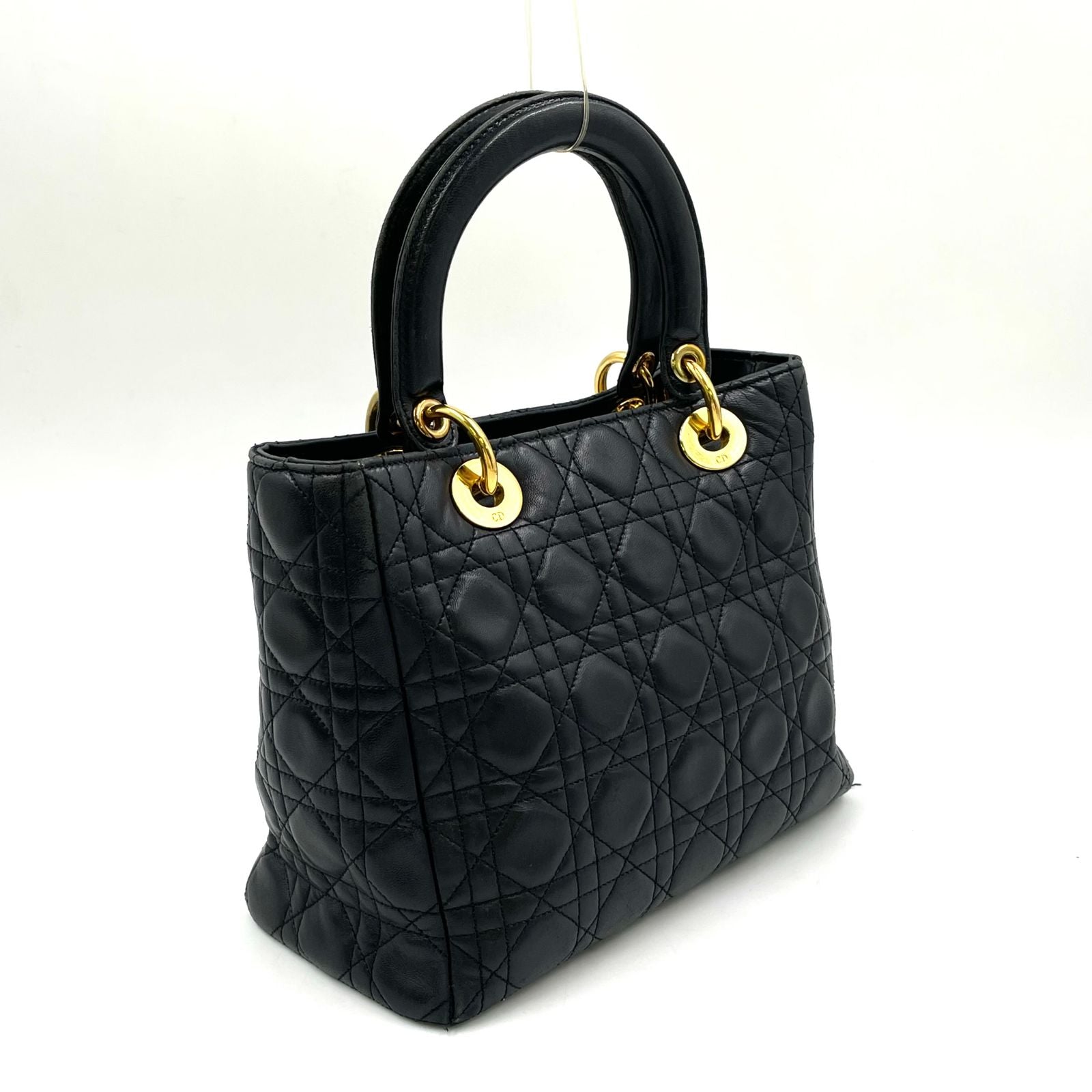 Dior Lady Lambskin Black Handbag Gold