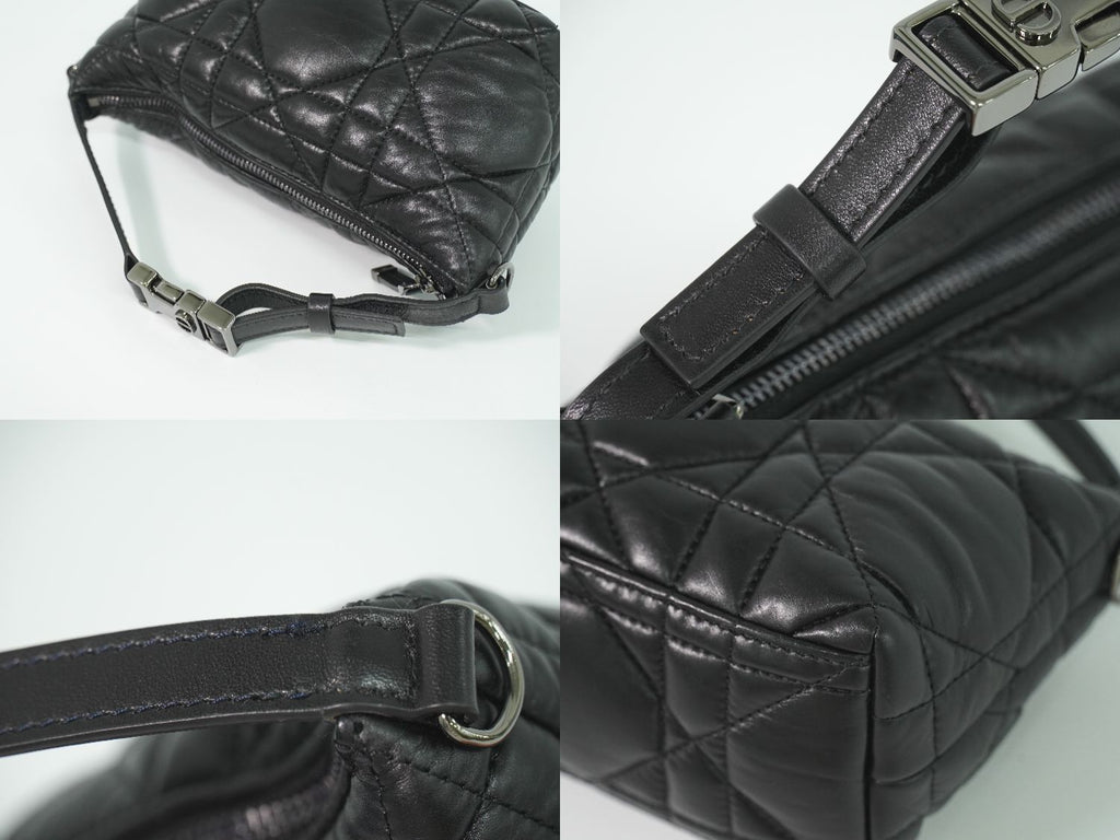 Dior Travel Nomad Pouch Cannage Handbag Leather Black