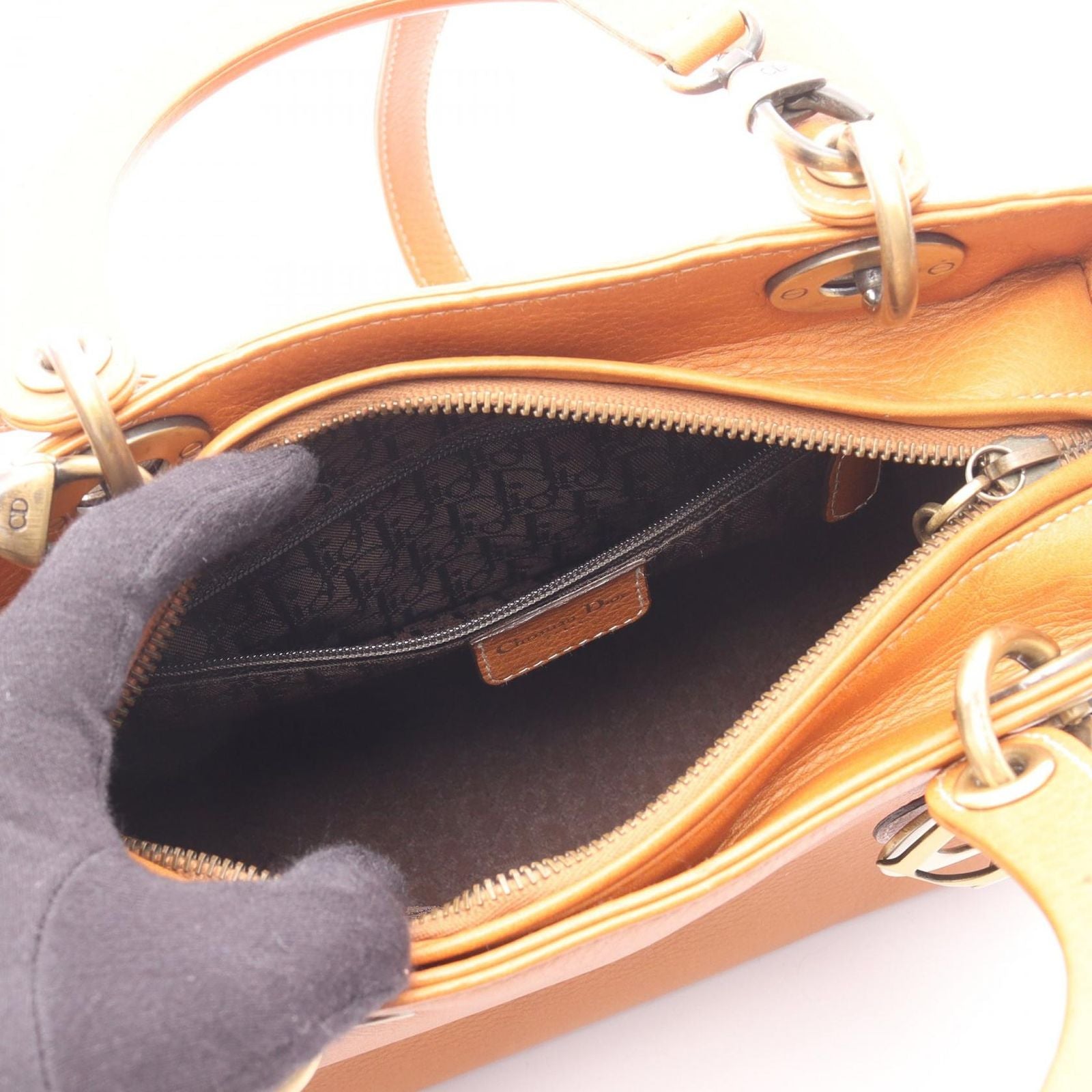 Dior Handbag Lady Dior Cannage 2-Way Camel Leather Lady Dior Tote