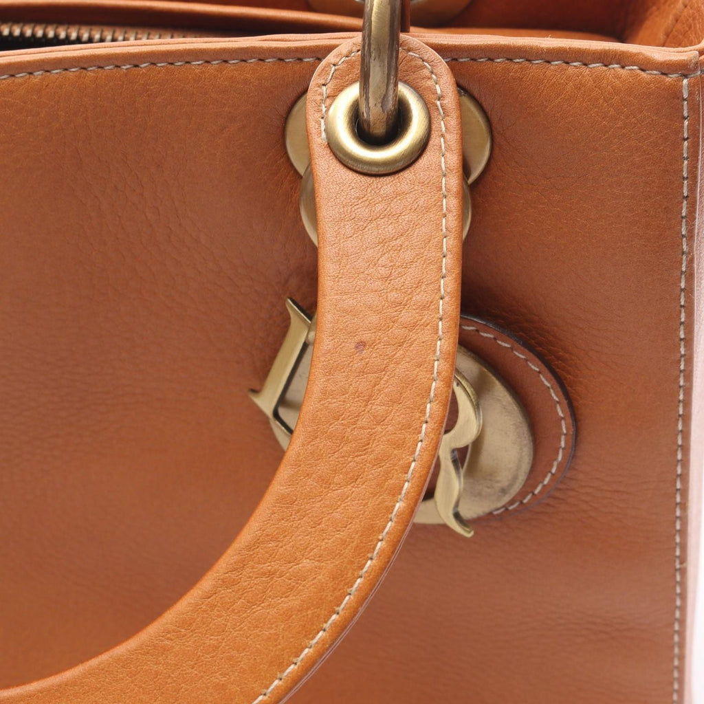 Dior Handbag Lady Dior Cannage 2-Way Camel Leather Lady Dior Tote