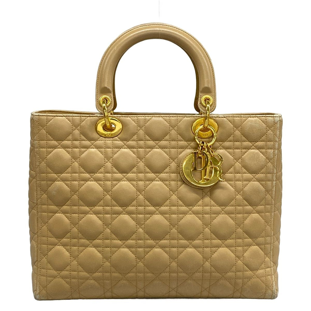 Dior Handbag Lady Large Bag Beige Gold Lambskin