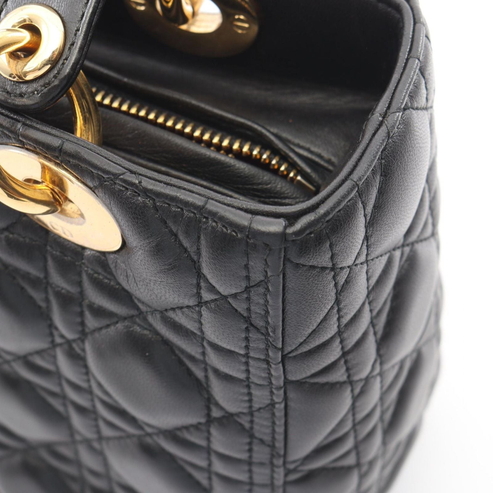 Dior Handbag Lady Dior Cannage 2-Way Black Leather Tote