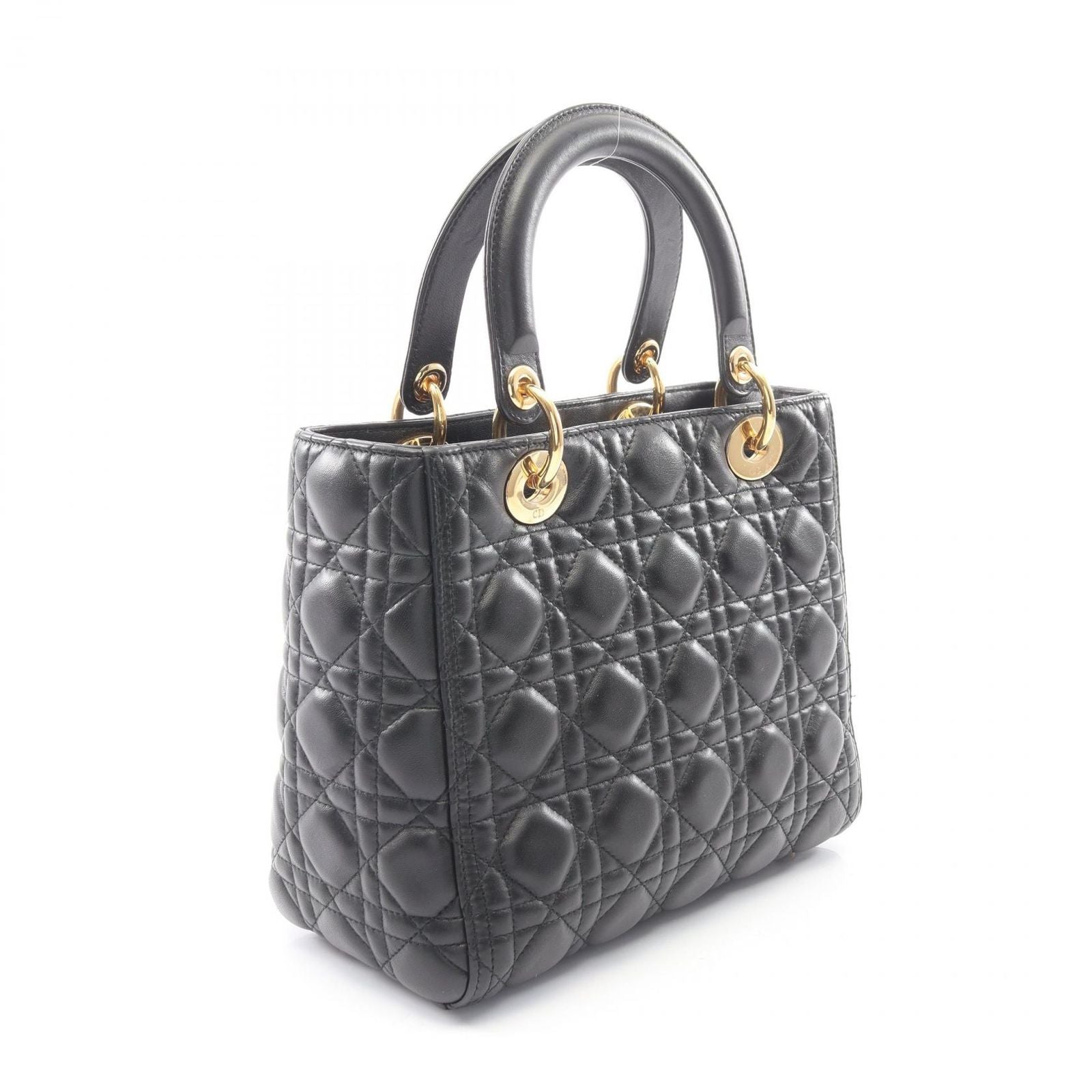 Dior Handbag Lady Dior Cannage 2-Way Black Leather Tote