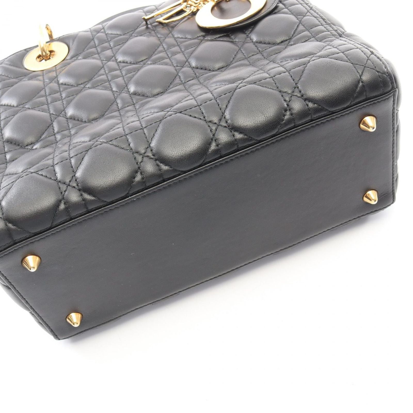Dior Handbag Lady Dior Cannage 2-Way Black Leather Tote