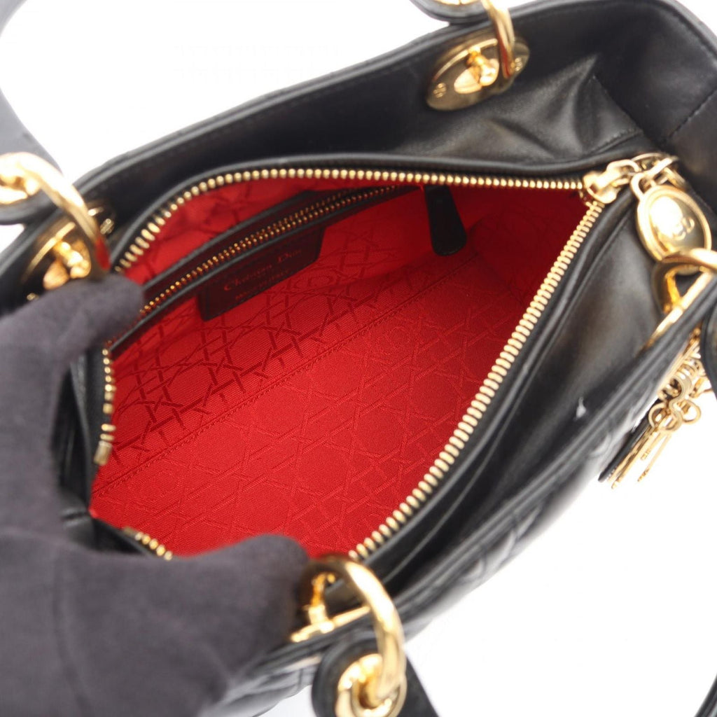 Dior Handbag Lady Dior Cannage 2-Way Black Leather Tote