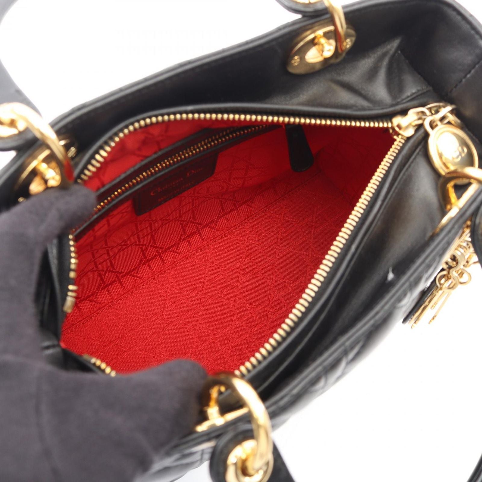 Dior Handbag Lady Dior Cannage 2-Way Black Leather Tote