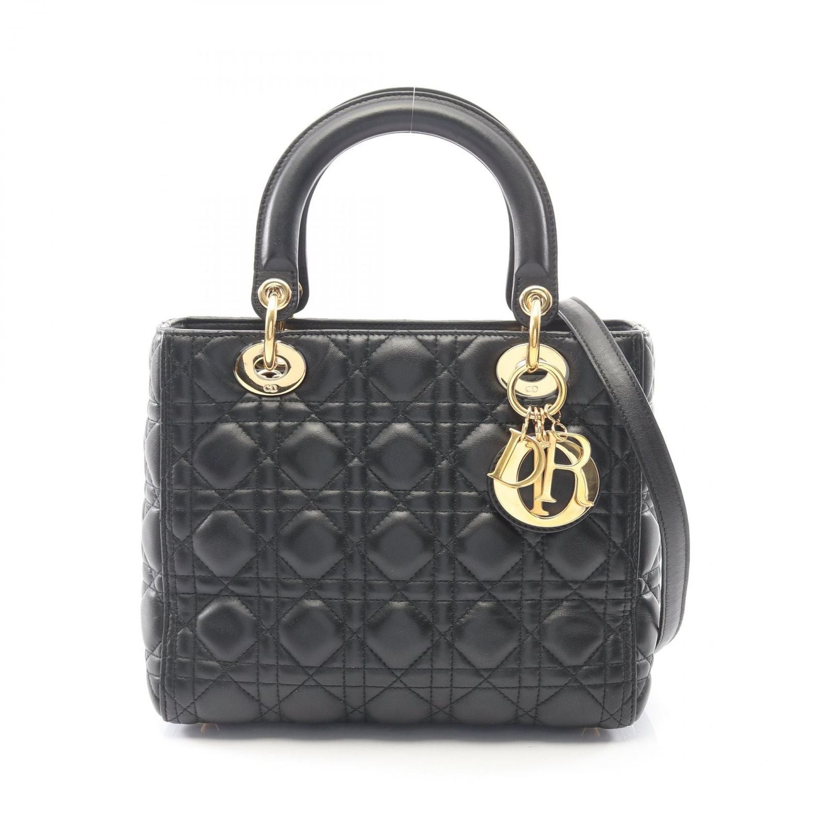 Dior Handbag Lady Dior Cannage 2-Way Black Leather Tote