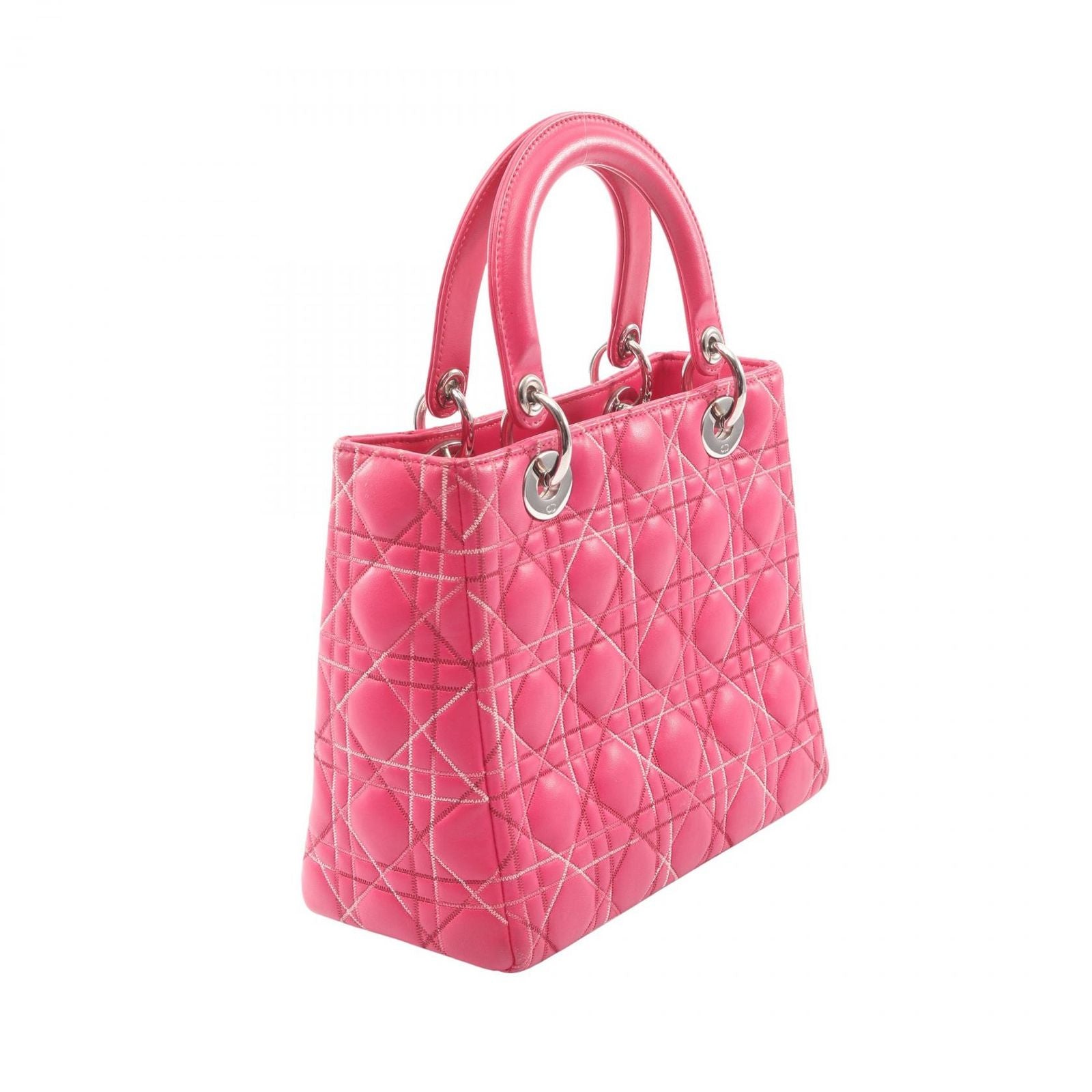 Dior Handbag Lady Dior Cannage 2-Way Magenta Leather Tote