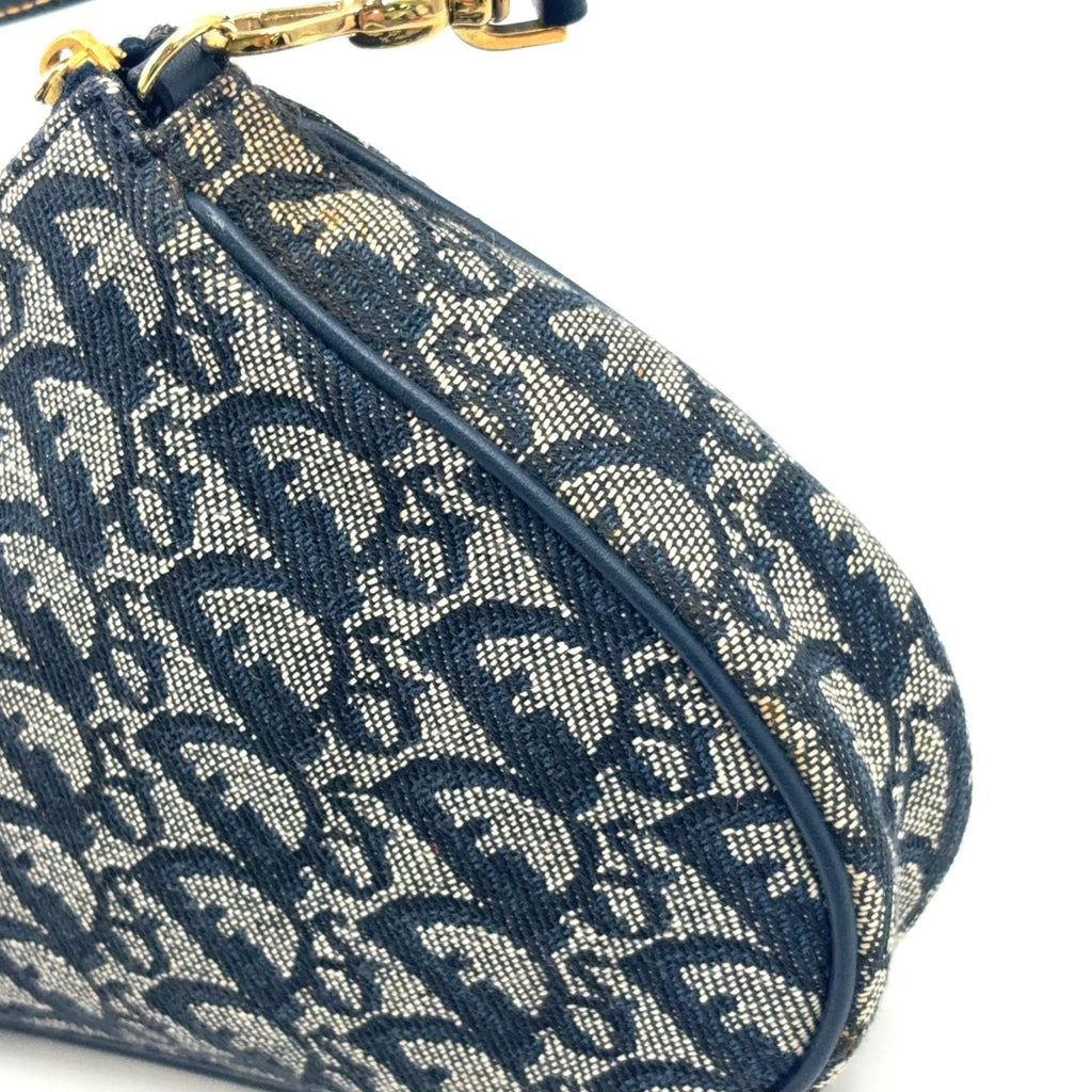 Dior Trotter Saddle Leather Canvas Navy Handbag Gold