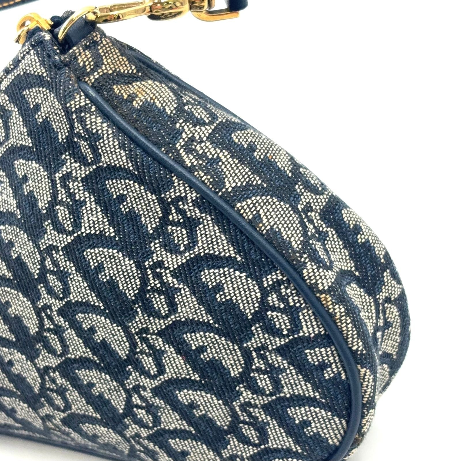 Dior Trotter Saddle Leather Canvas Navy Handbag Gold