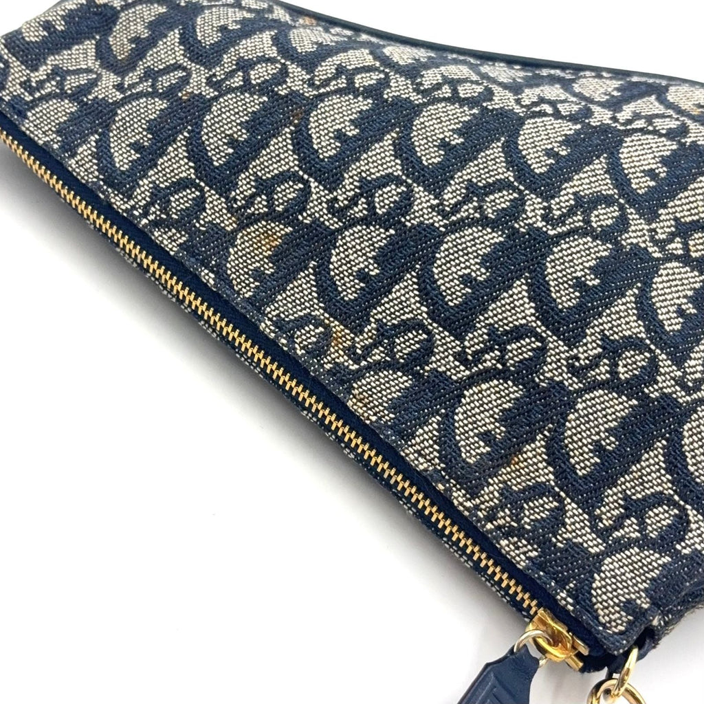 Dior Trotter Saddle Leather Canvas Navy Handbag Gold