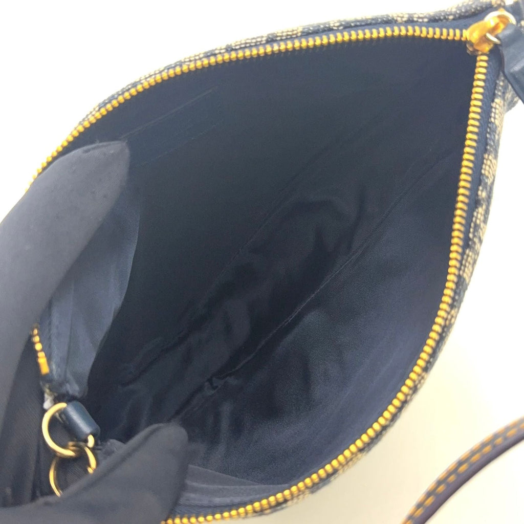 Dior Trotter Saddle Leather Canvas Navy Handbag Gold