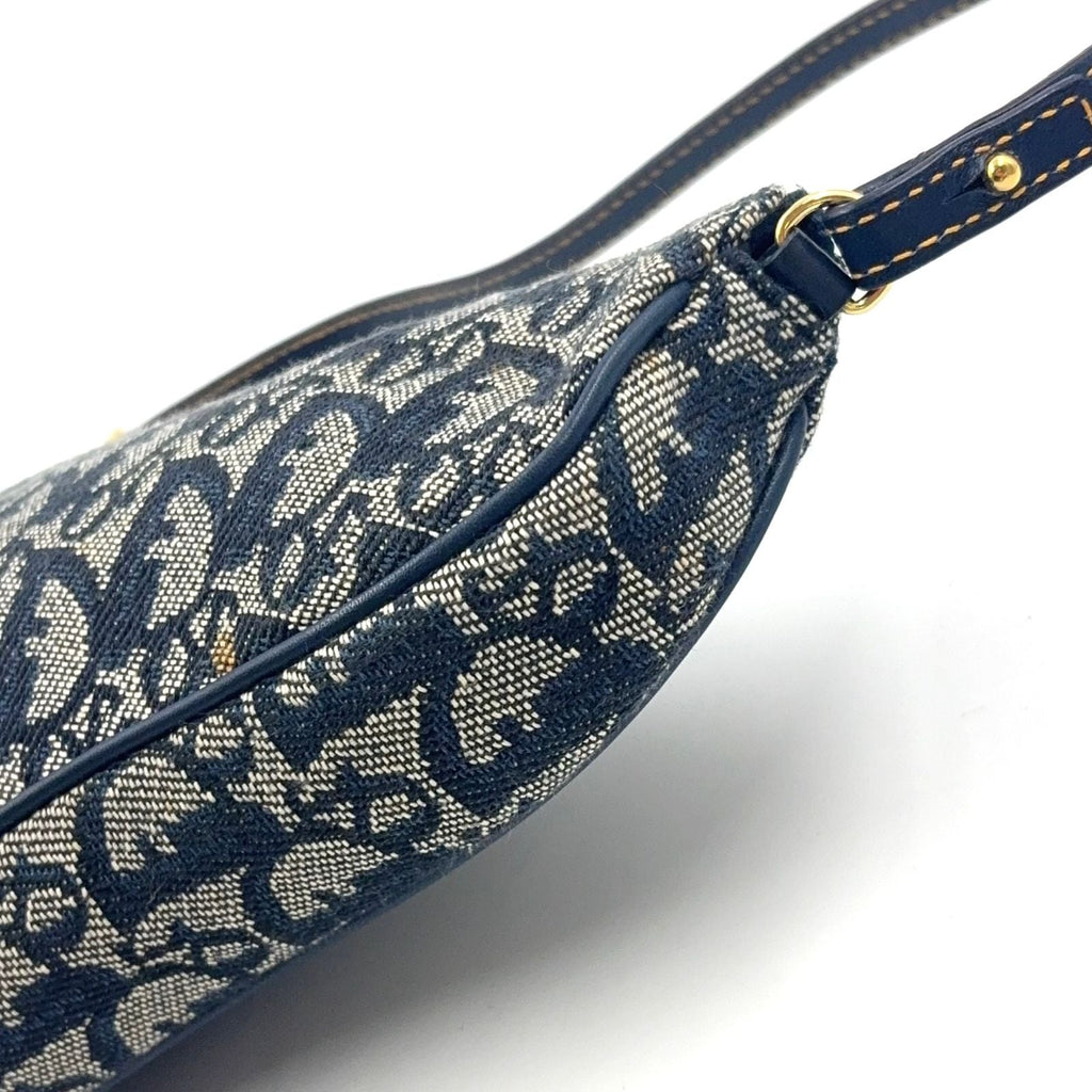 Dior Trotter Saddle Leather Canvas Navy Handbag Gold