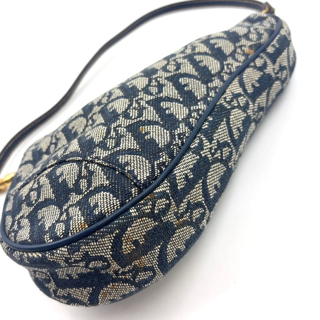 Dior Trotter Saddle Leather Canvas Navy Handbag Gold