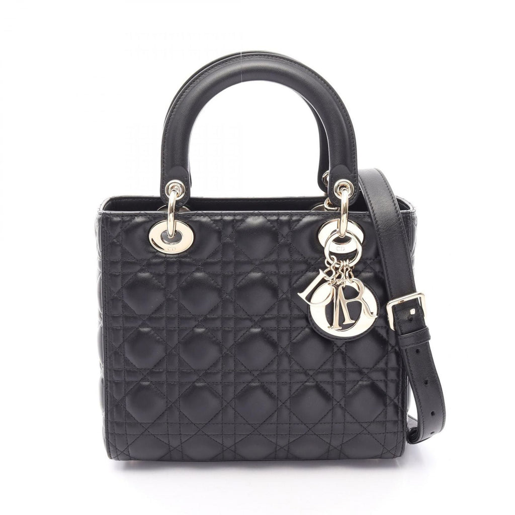 Dior Handbag Lady Dior Cannage 2-Way Black Leather Tote