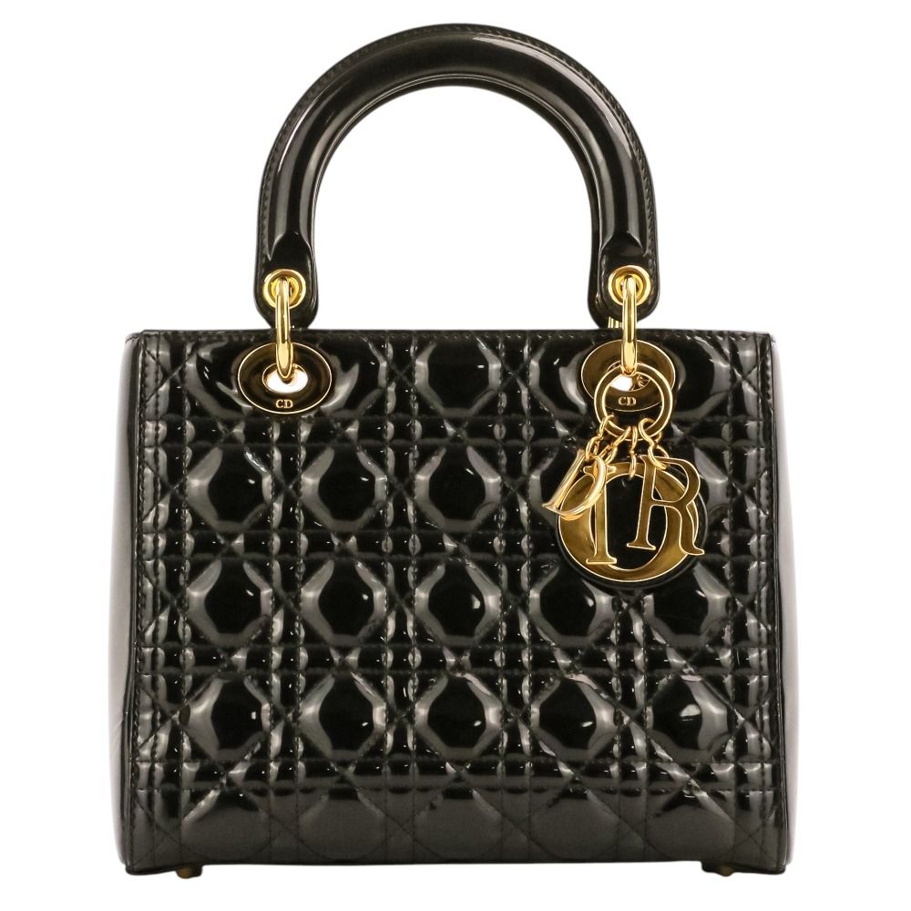 Dior Lady Cannage Patent Handbag Black