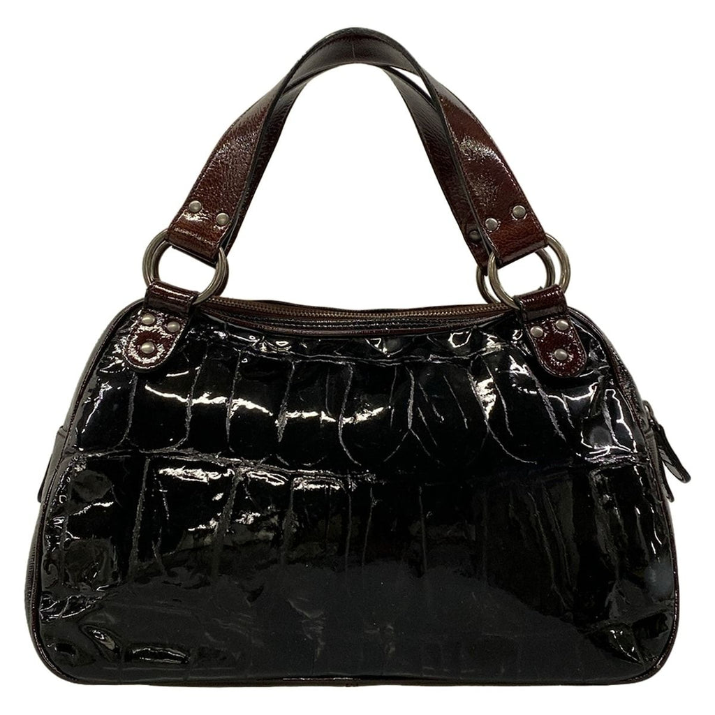 Dior Handbag Gaucho Black Dark Brown Leather