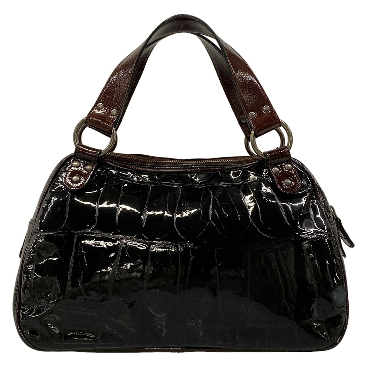 Dior Handbag Gaucho Black Dark Brown Leather