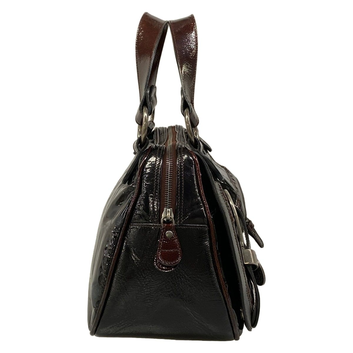 Dior Handbag Gaucho Black Dark Brown Leather
