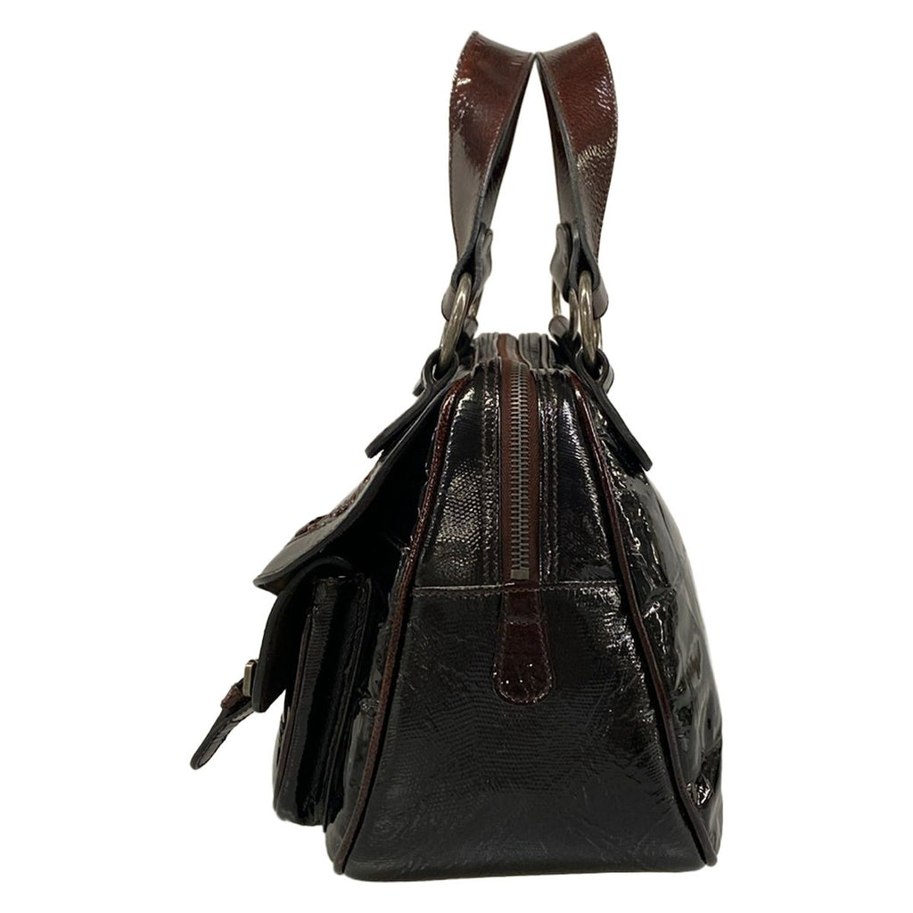Dior Handbag Gaucho Black Dark Brown Leather