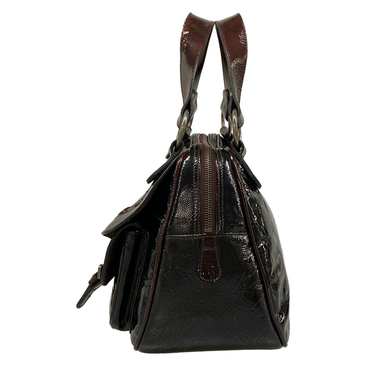 Dior Handbag Gaucho Black Dark Brown Leather
