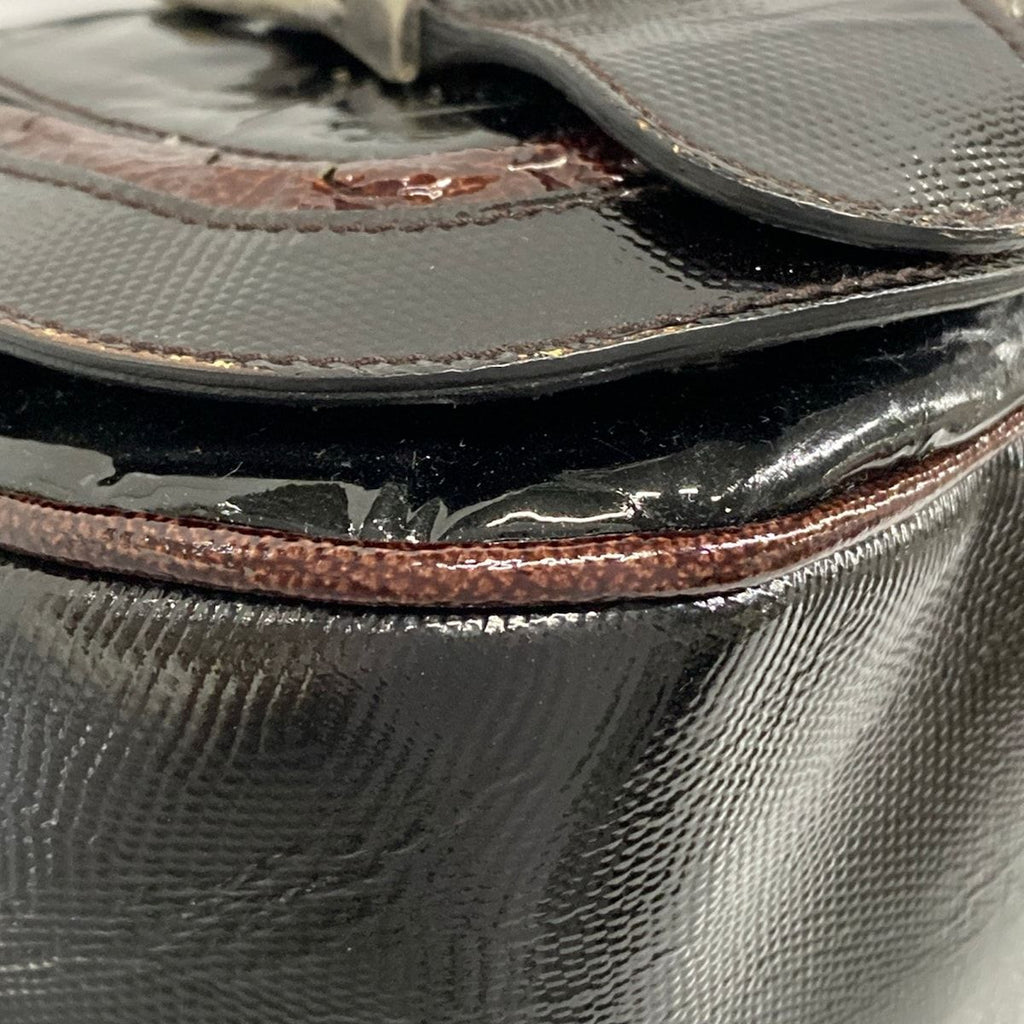 Dior Handbag Gaucho Black Dark Brown Leather
