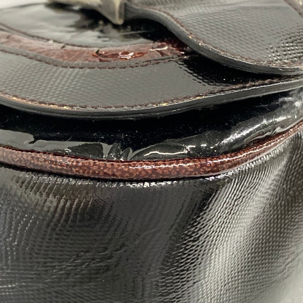 Dior Handbag Gaucho Black Dark Brown Leather