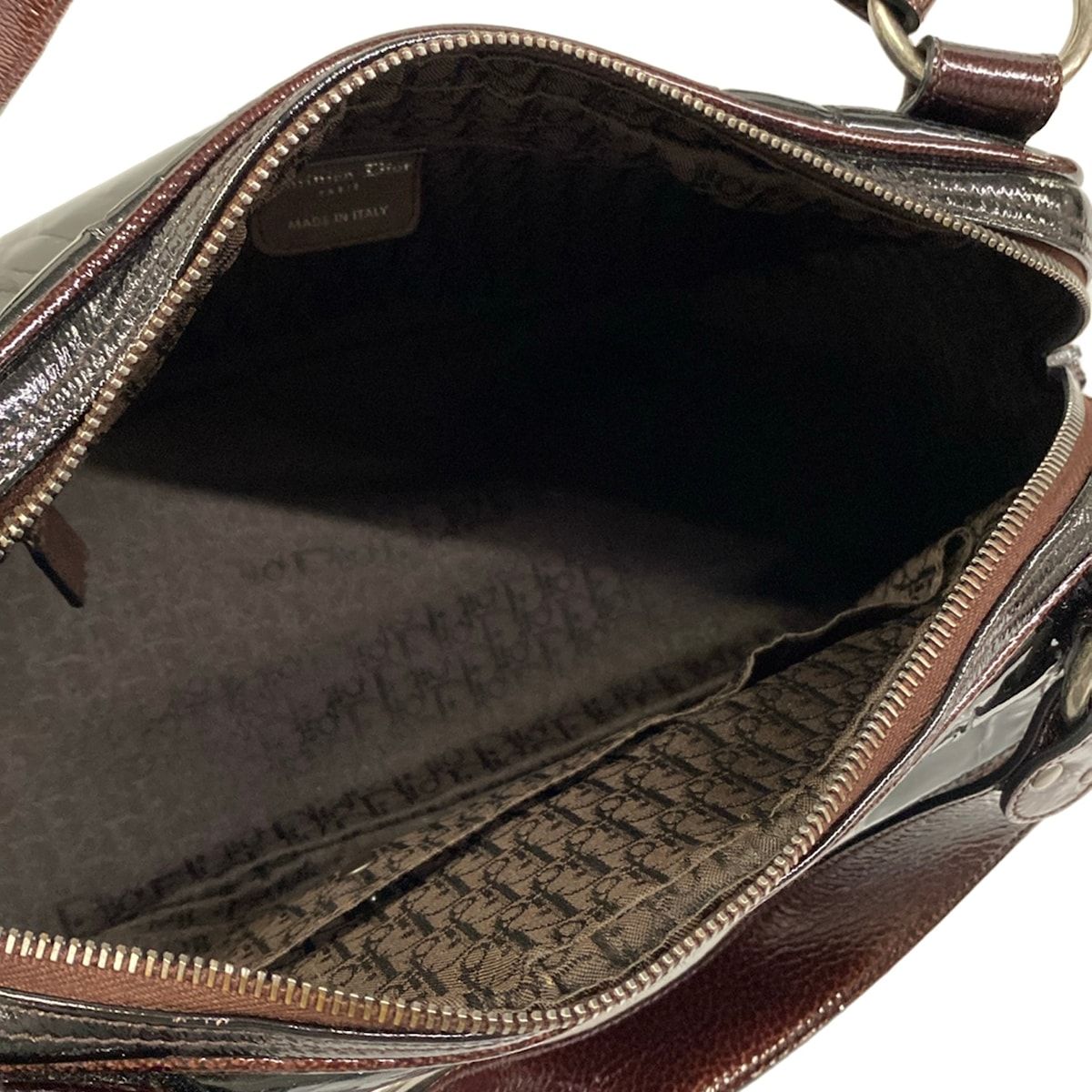 Dior Handbag Gaucho Black Dark Brown Leather