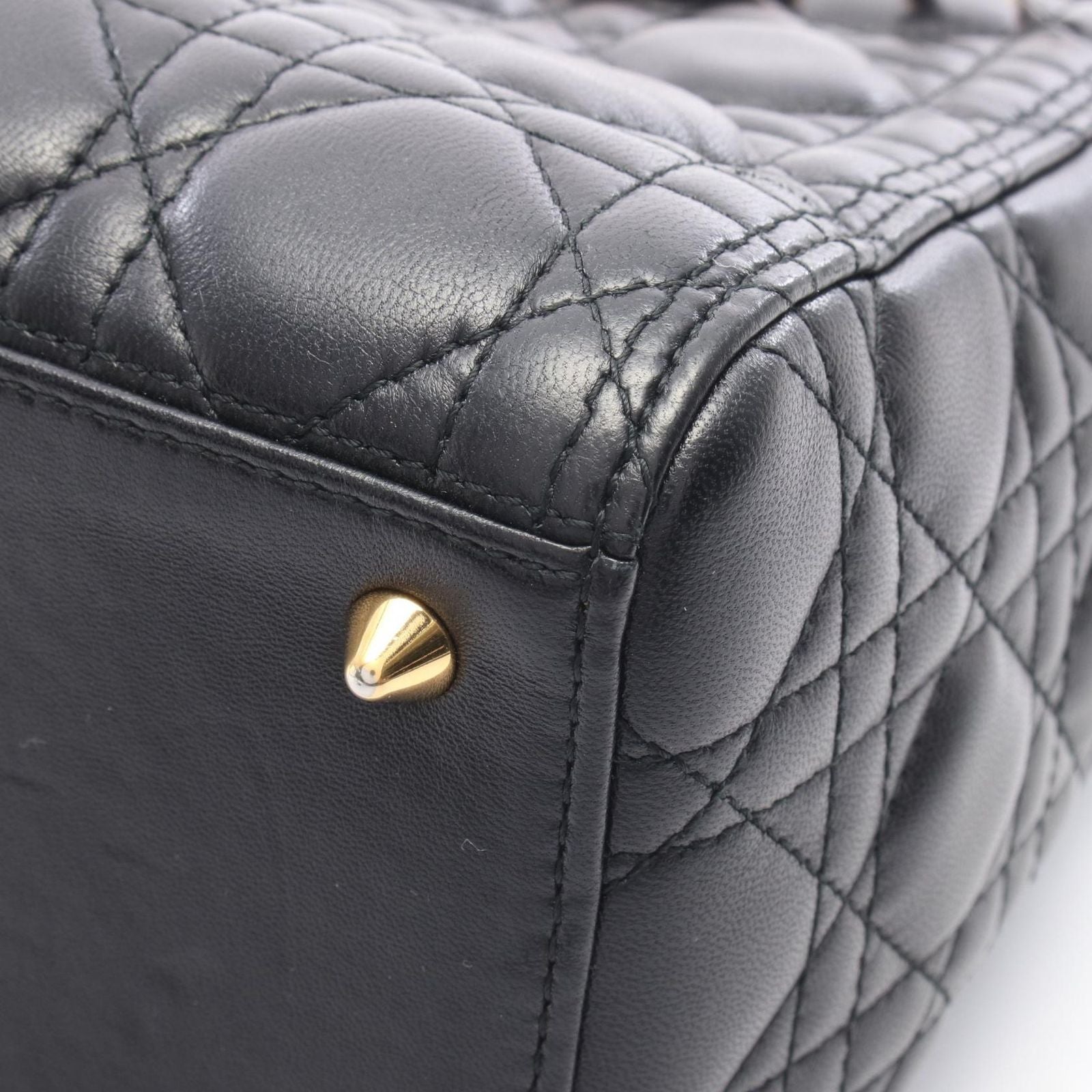Dior Handbag Lady Dior 2-Way Black Leather Cannage Tote