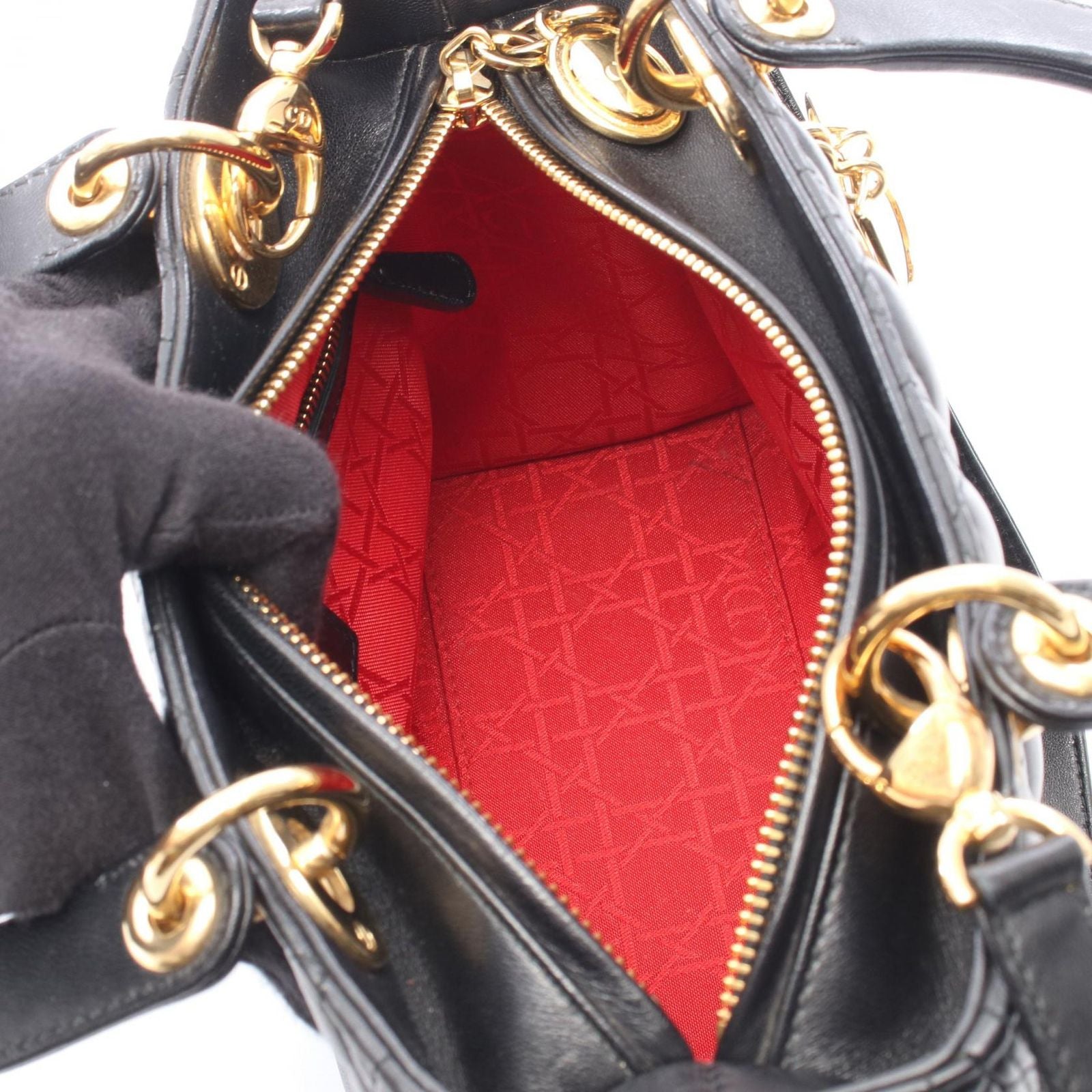 Dior Handbag Lady Dior 2-Way Black Leather Cannage Tote