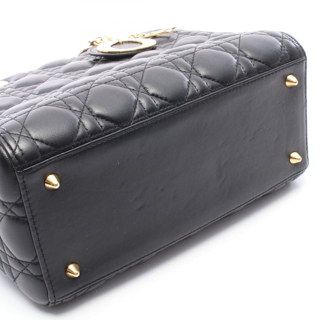 Dior Handbag Lady Dior 2-Way Black Leather Cannage Tote
