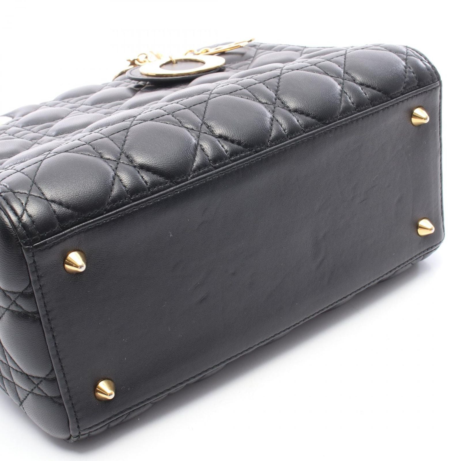 Dior Handbag Lady Dior 2-Way Black Leather Cannage Tote