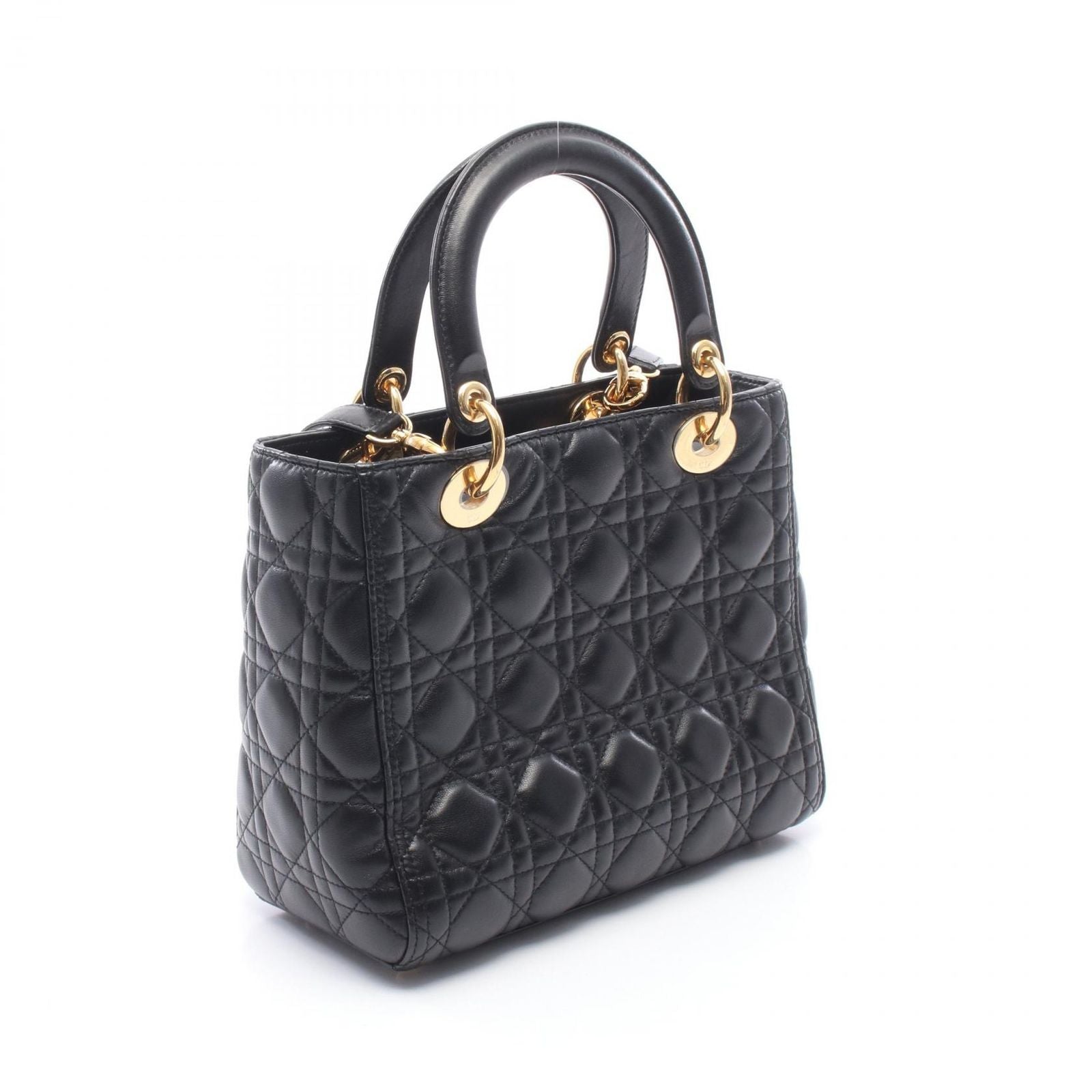 Dior Handbag Lady Dior 2-Way Black Leather Cannage Tote