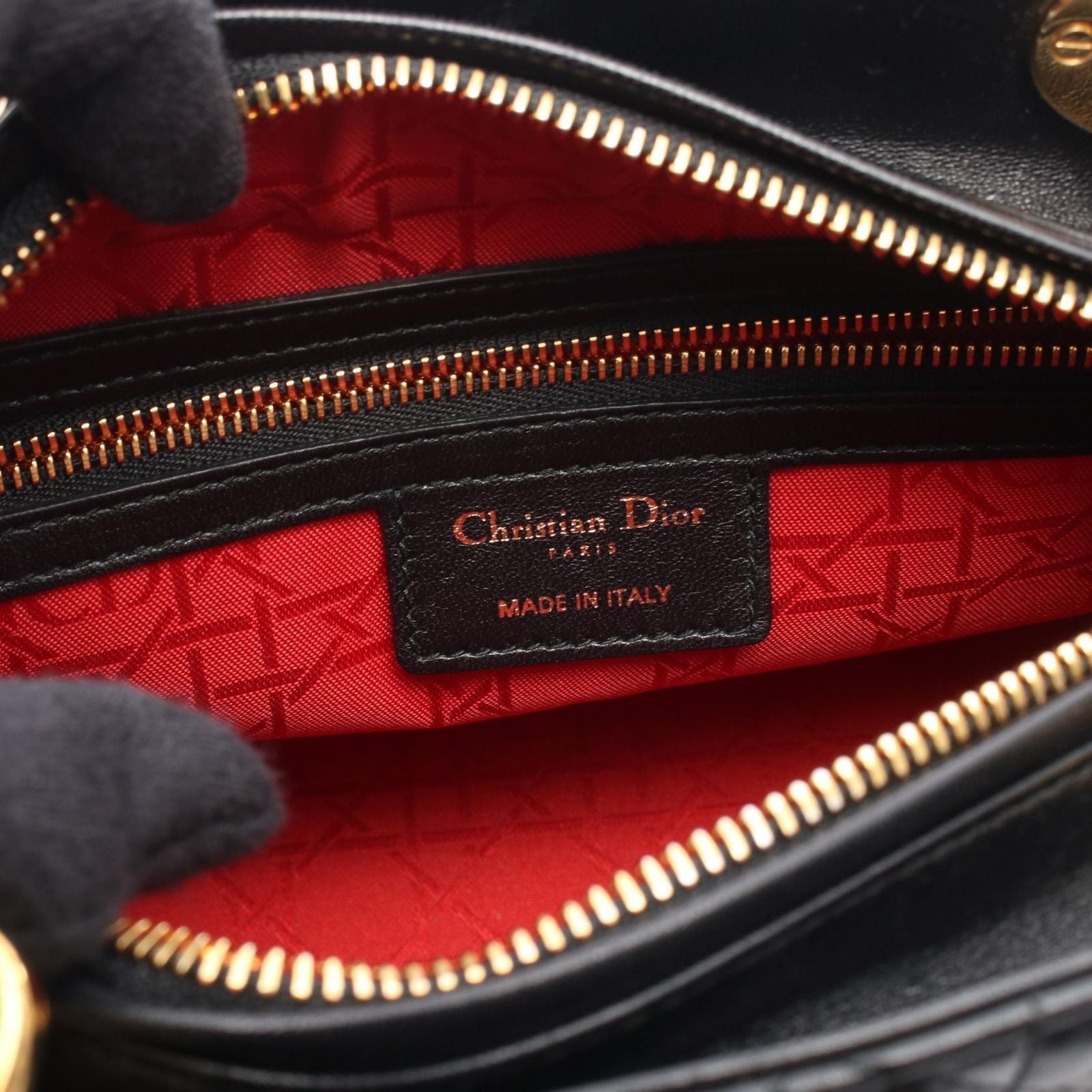 Dior Handbag Lady Dior 2-Way Black Leather Cannage Tote