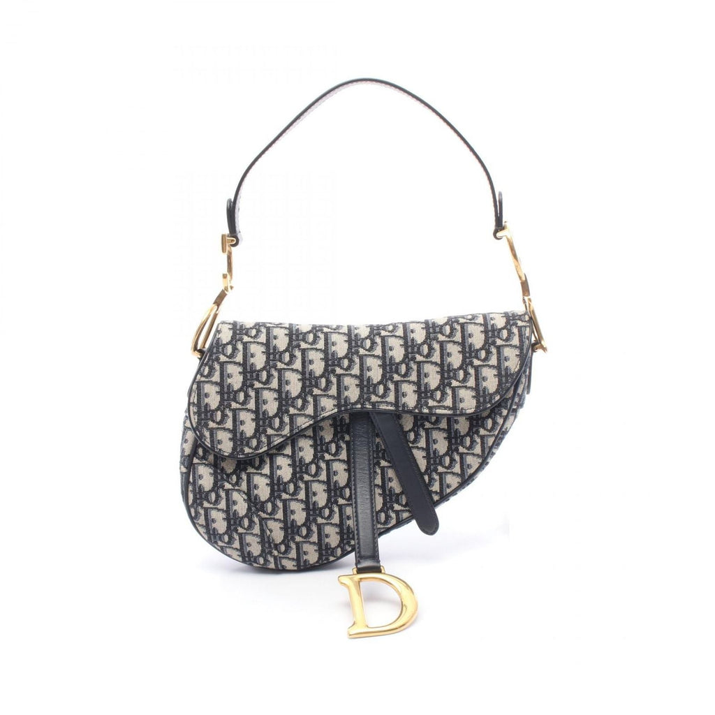 Dior Handbag Saddle Oblique Navy Canvas Leather