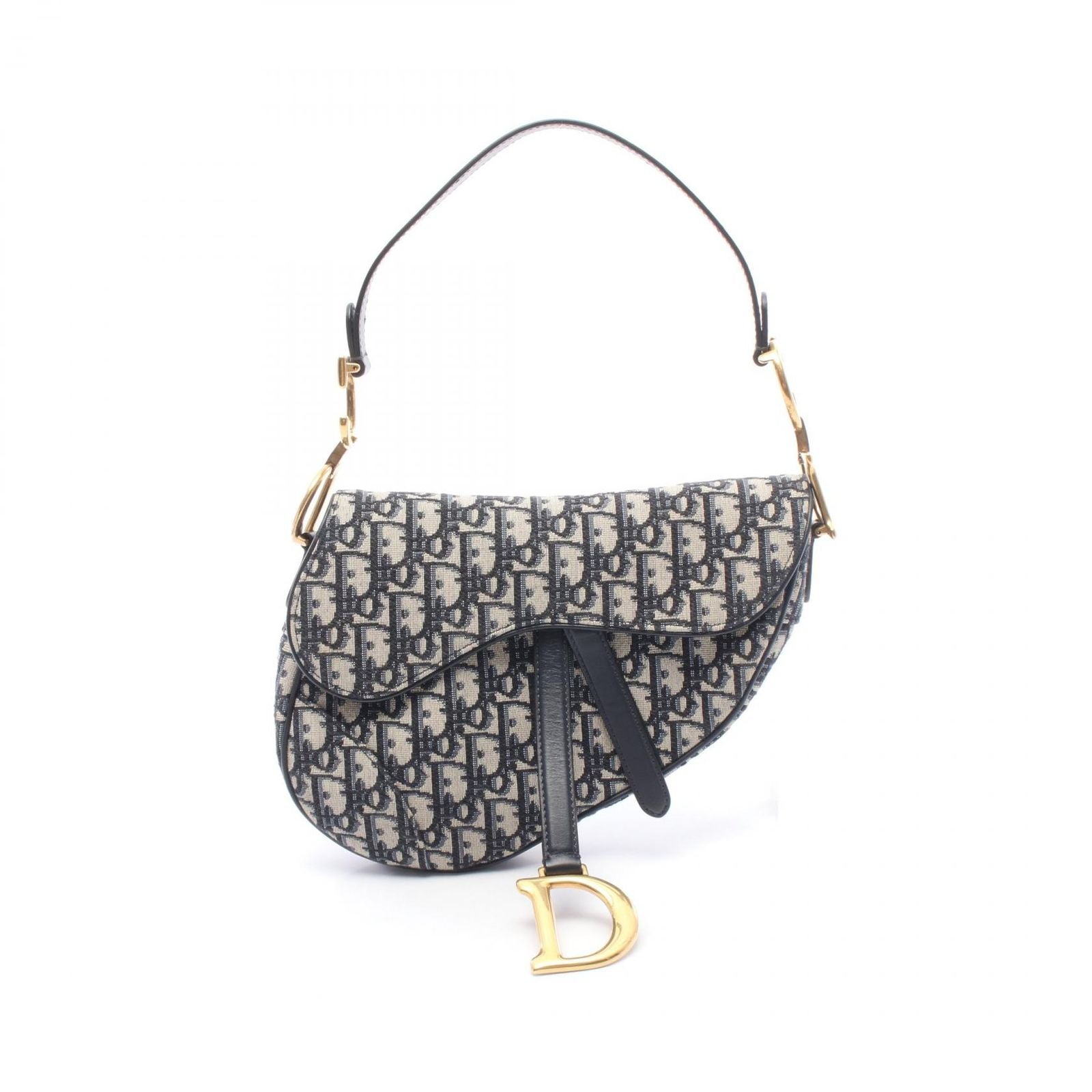 Dior Handbag Saddle Oblique Navy Canvas Leather