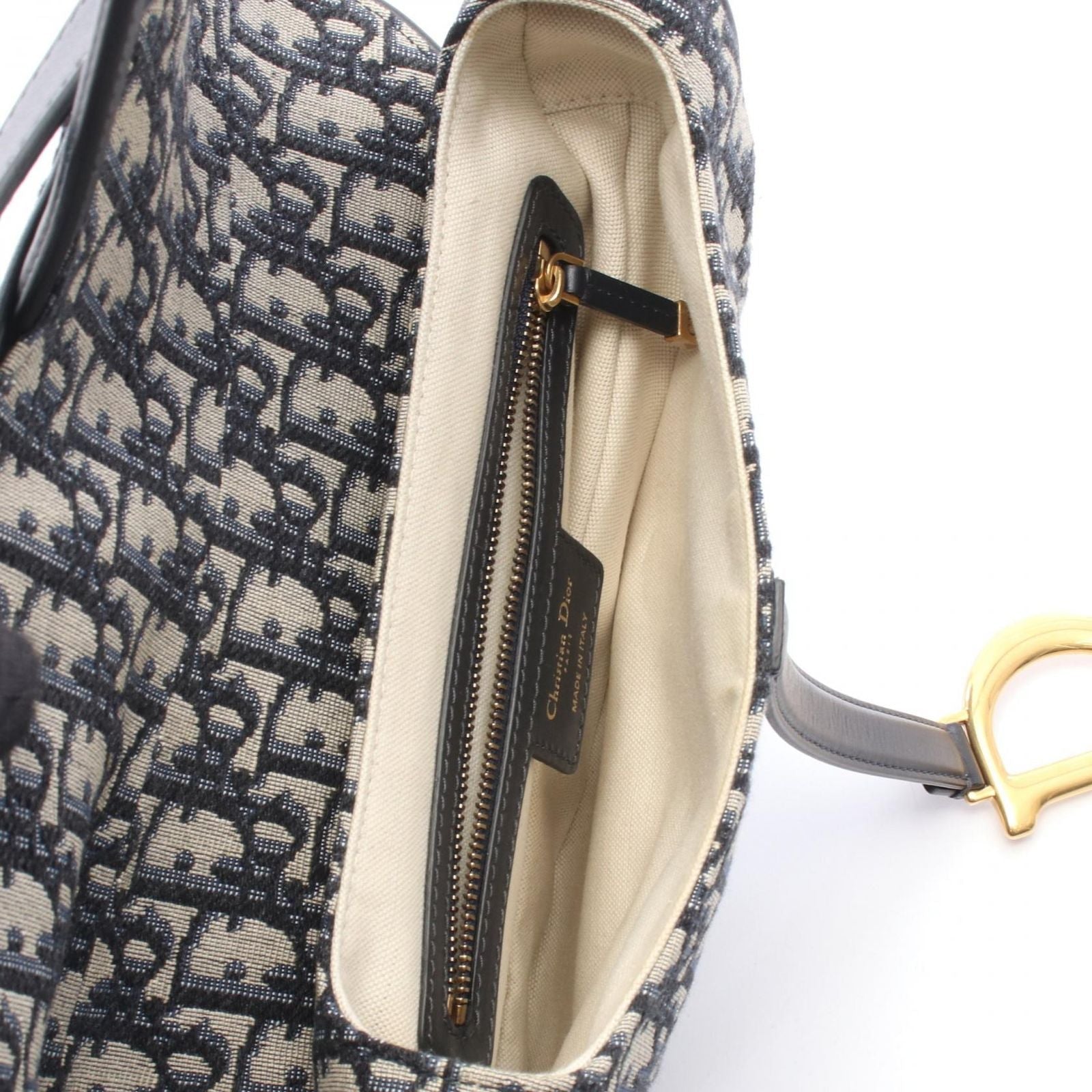 Dior Handbag Saddle Oblique Navy Canvas Leather