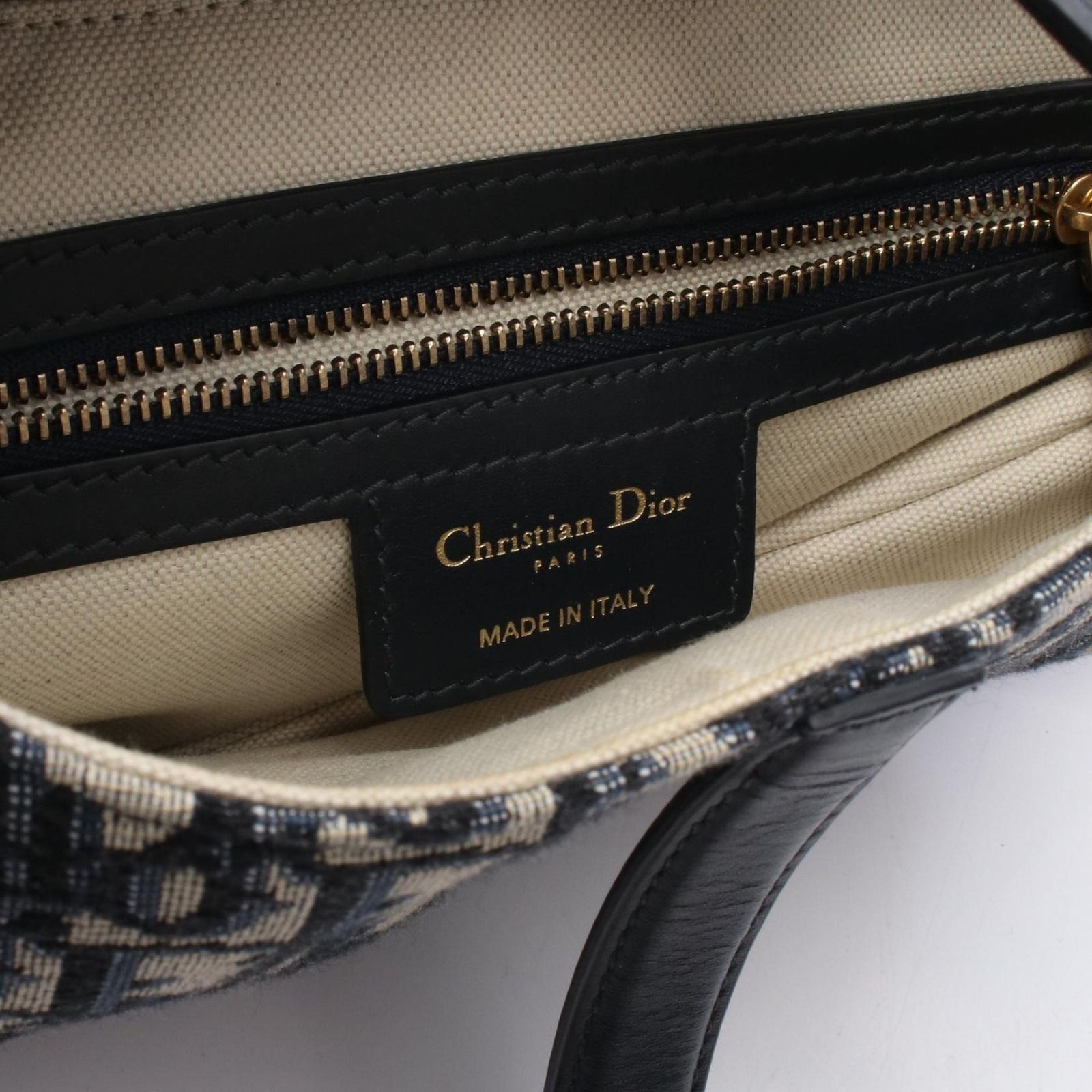 Dior Handbag Saddle Oblique Navy Canvas Leather