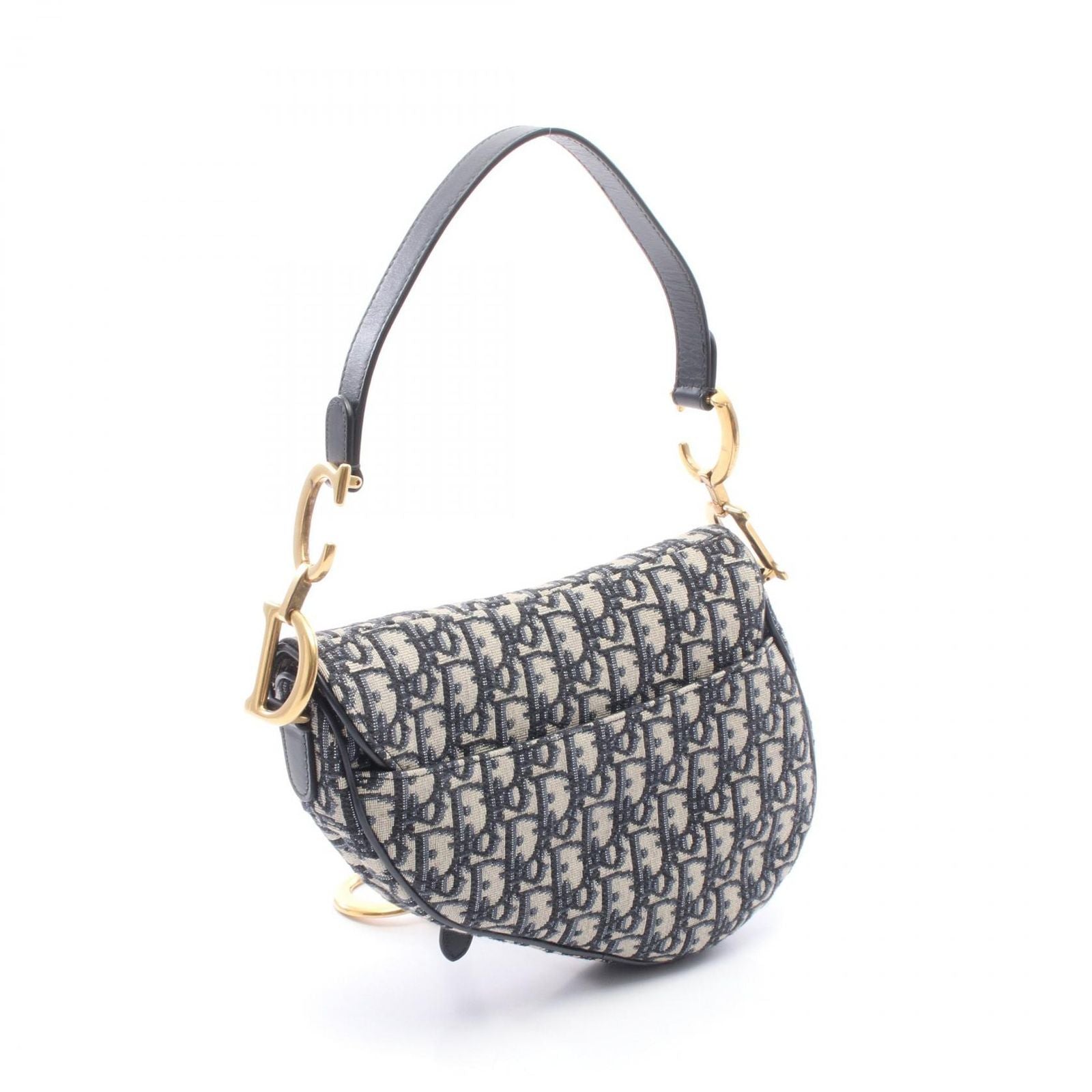 Dior Handbag Saddle Oblique Navy Canvas Leather