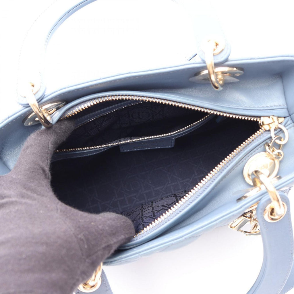 Dior Handbag Lady Dior Cannage 2-Way Blue Leather Tote